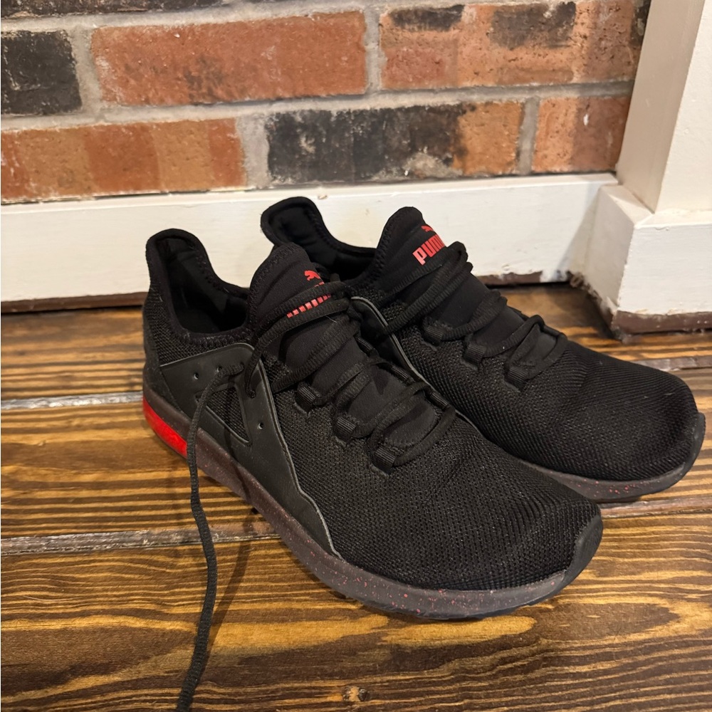 Puma Black and Red Athletic Shoes with Breathable Mesh